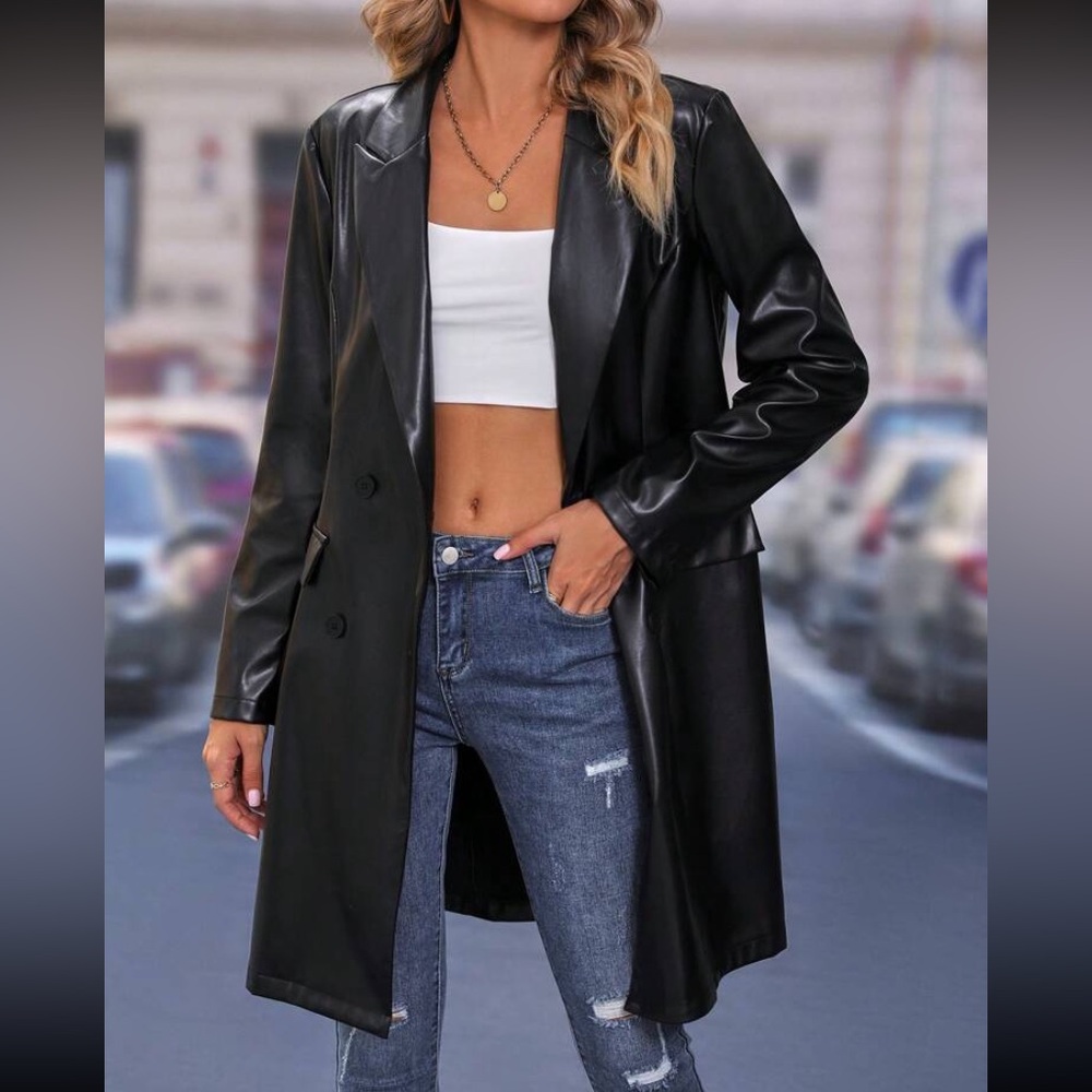 SHEIN Frenchy Lapel Neck Double Breasted Blazer Jacket